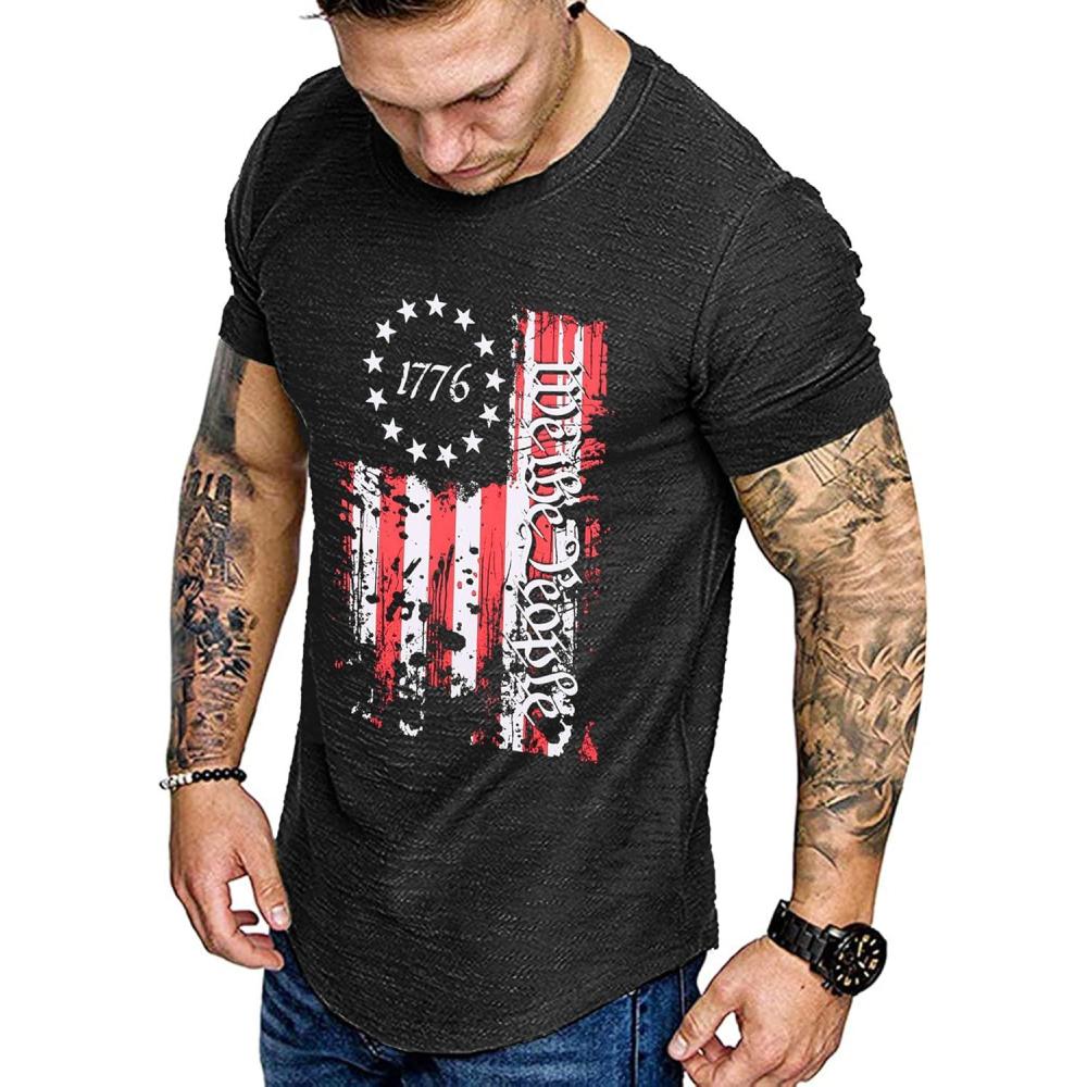 imageCOOFANDY Men Muscle Workout T Shirt Gym Bodybuilding Active Short Sleeve Tee Top BlackOne Piece Black Usa Flag