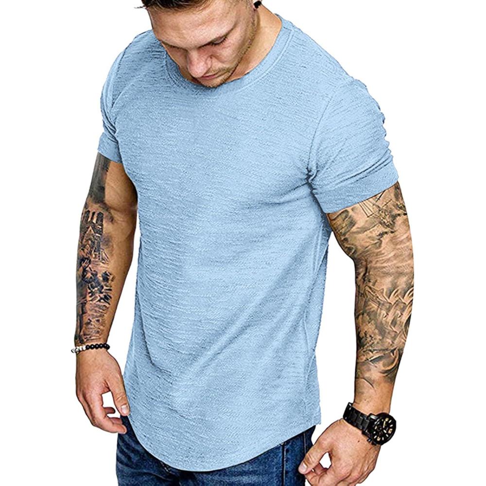 imageCOOFANDY Men Muscle Workout T Shirt Gym Bodybuilding Active Short Sleeve Tee Top BlackOne Piece Light Blue