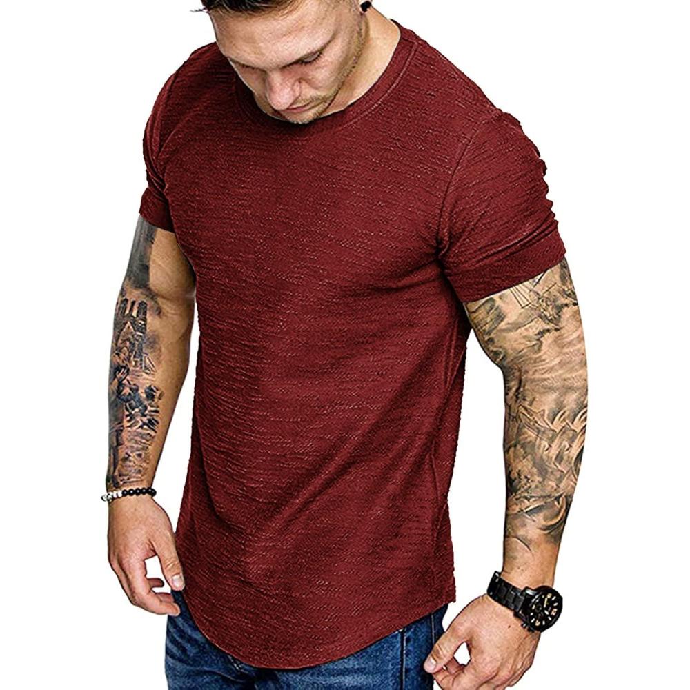 imageCOOFANDY Men Muscle Workout T Shirt Gym Bodybuilding Active Short Sleeve Tee Top BlackOne Piece Wine Red