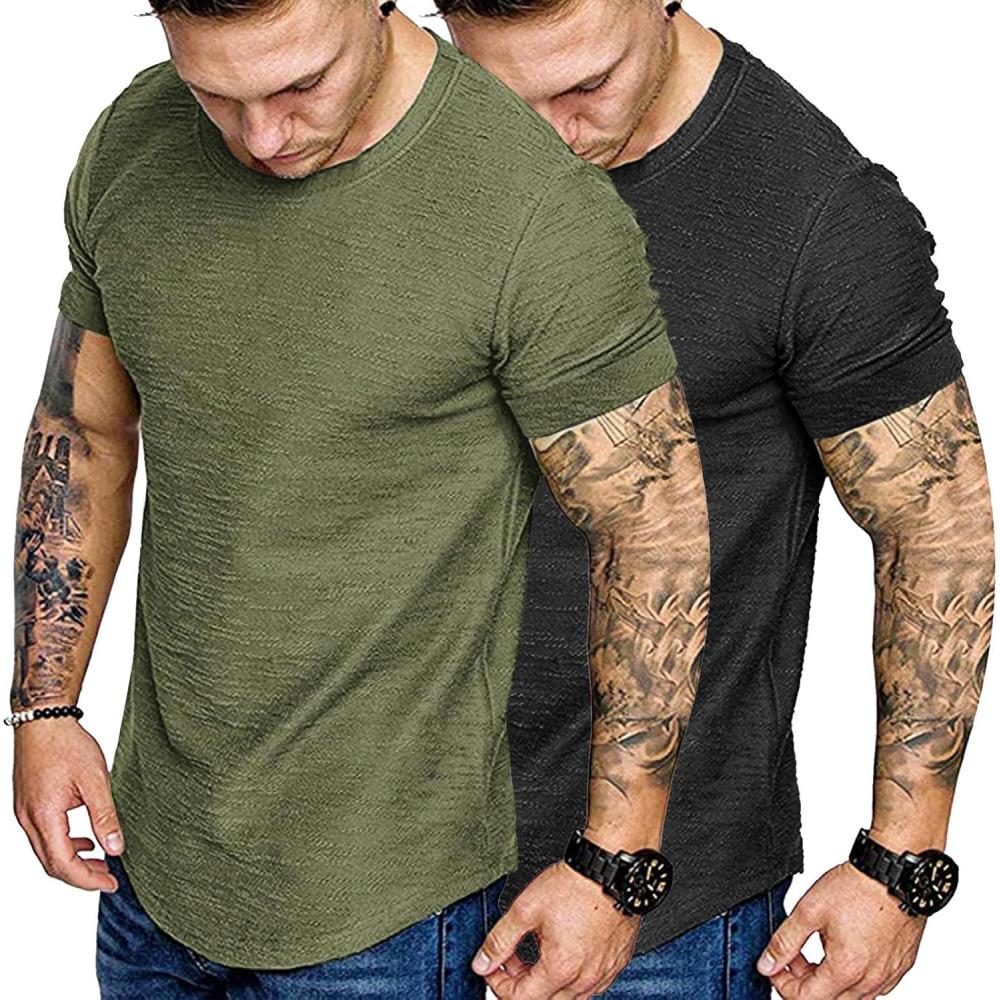 imageCOOFANDY Men Muscle Workout T Shirt Gym Bodybuilding Active Short Sleeve Tee Top BlackTwo Pack BlackArmy Green