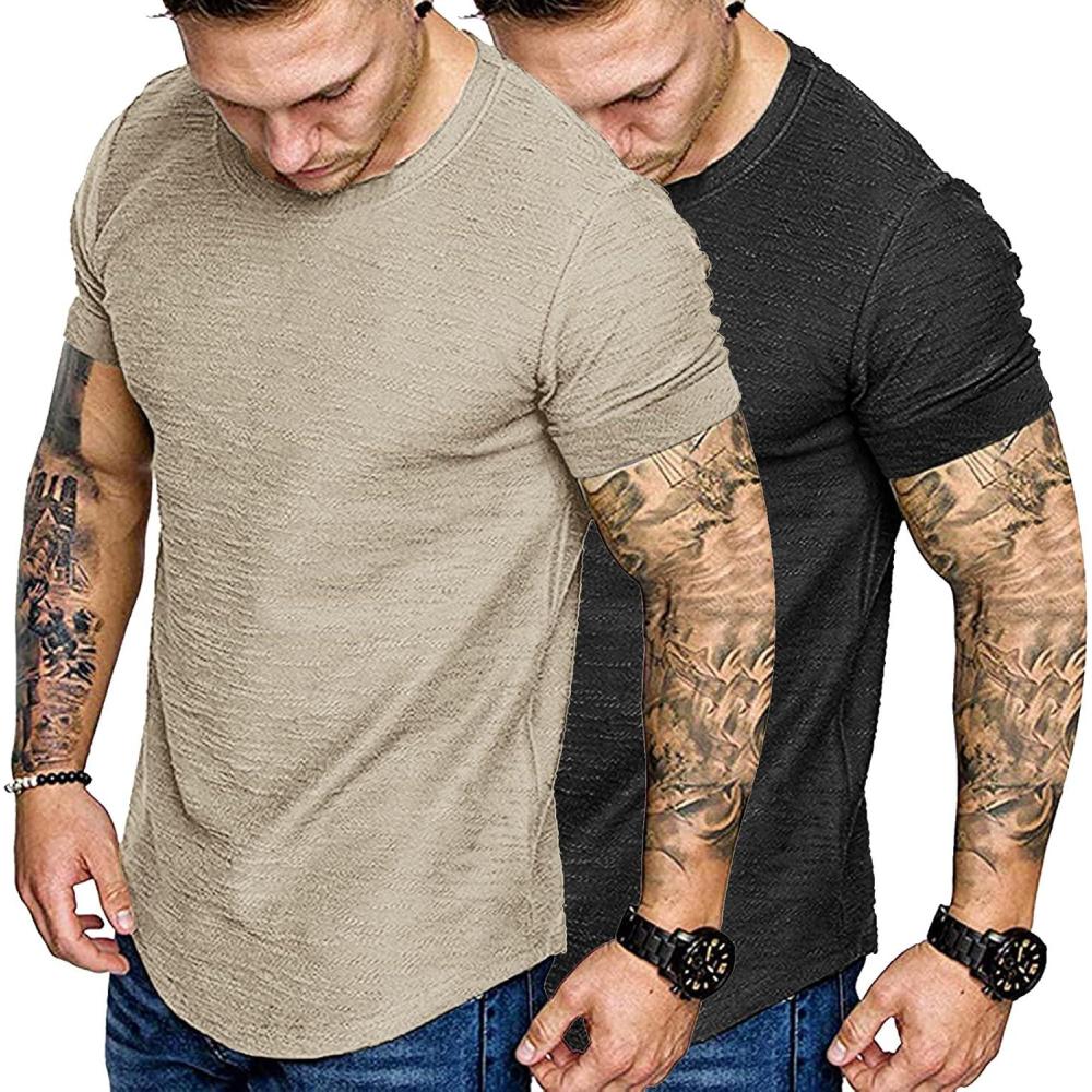 imageCOOFANDY Men Muscle Workout T Shirt Gym Bodybuilding Active Short Sleeve Tee Top BlackTwo Pack BlackKhaki