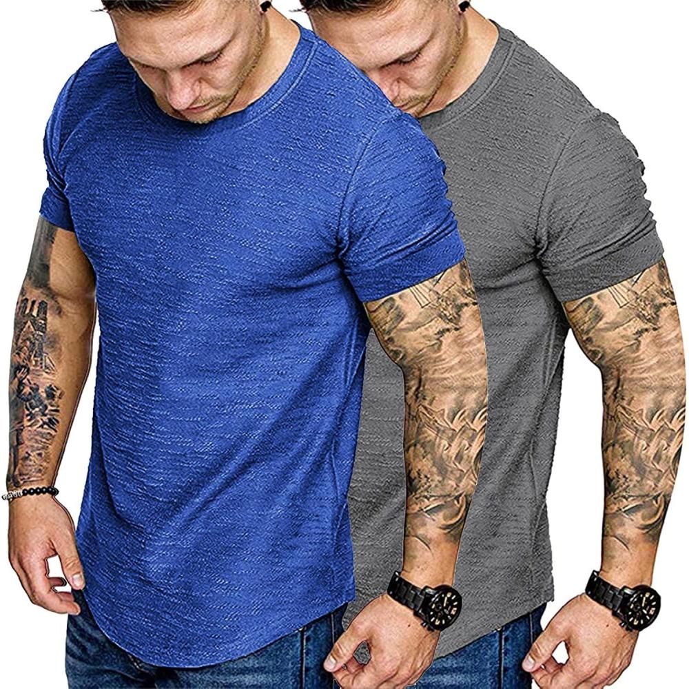 imageCOOFANDY Men Muscle Workout T Shirt Gym Bodybuilding Active Short Sleeve Tee Top BlackTwo Pack GreyBlue