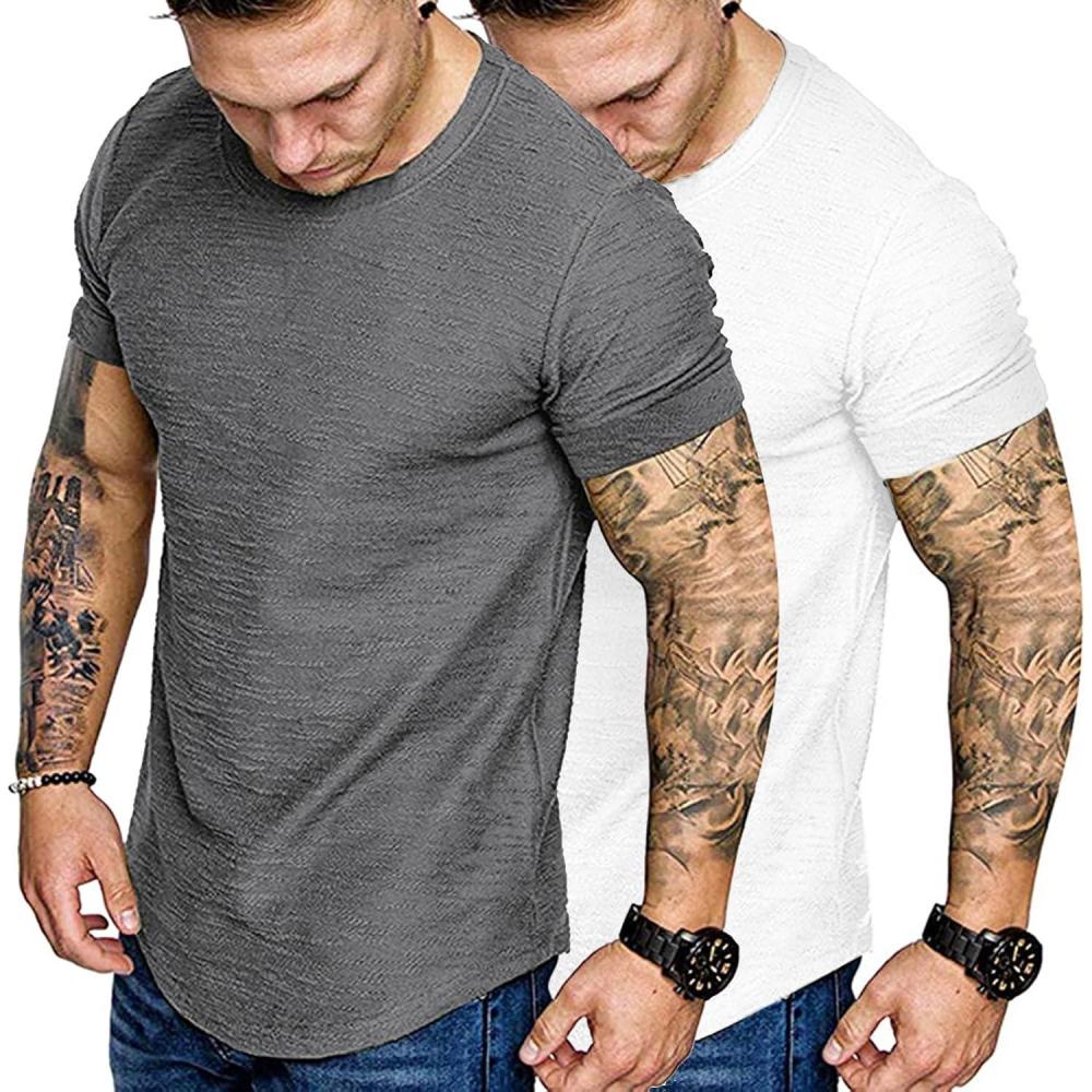 imageCOOFANDY Men Muscle Workout T Shirt Gym Bodybuilding Active Short Sleeve Tee Top BlackTwo Pack WhiteGrey