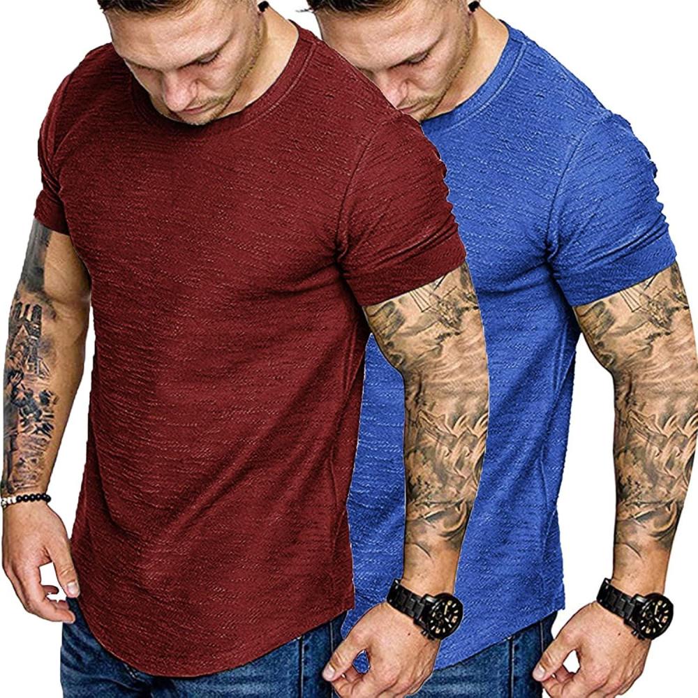 imageCOOFANDY Men Muscle Workout T Shirt Gym Bodybuilding Active Short Sleeve Tee Top BlackTwo Pack Wine RedBlue