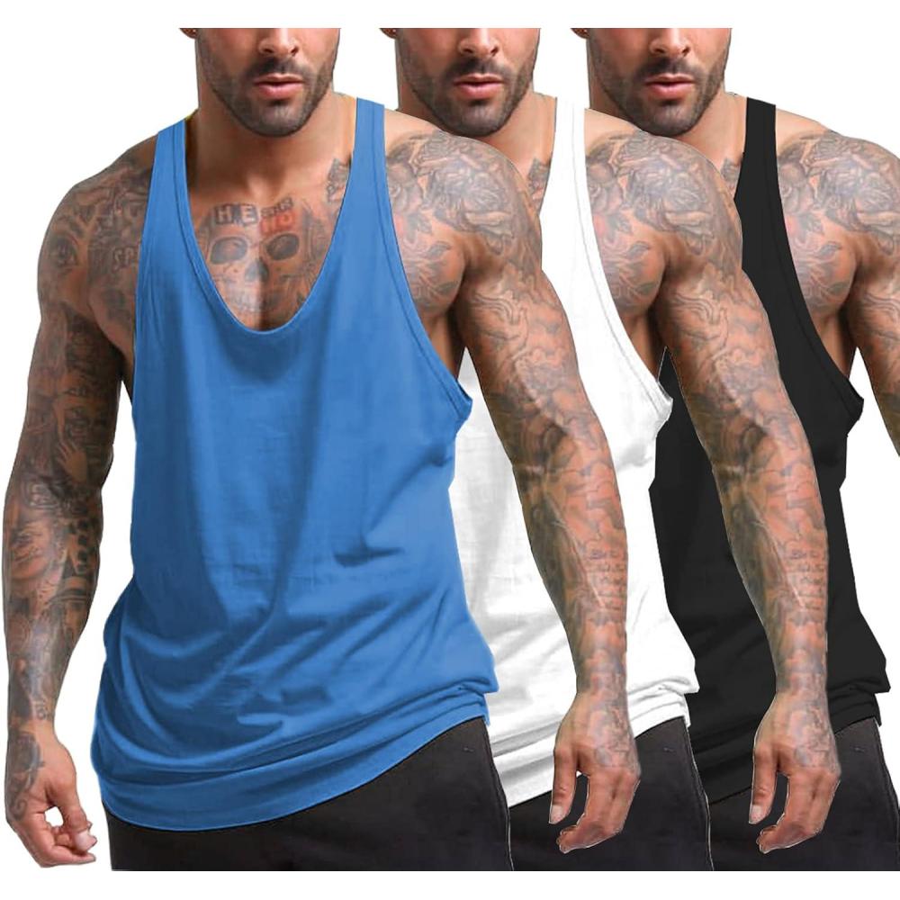 imageCOOFANDY Mens 3 Pack Tank Tops Gym Workout Shirt YBack Sleeveless Muscle Fitness Bodybuilding Tank ShirtsBlackWhiteBlue
