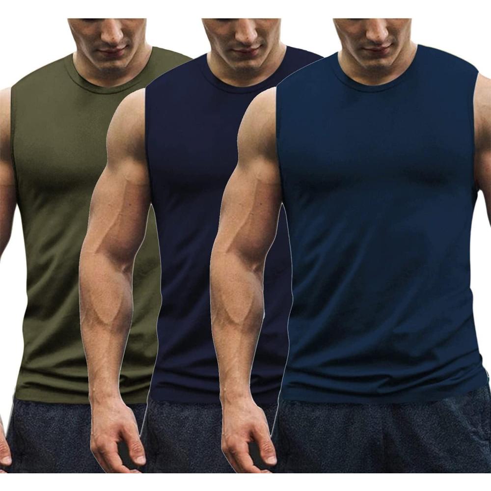 imageCOOFANDY Mens 3 Pack Workout Tank Tops Gym Muscle Tee Bodybuilding Fitness Sleeveless T ShirtsArmy GreenNavy BlueBlue