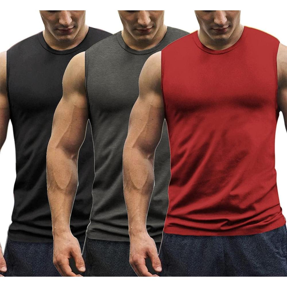 imageCOOFANDY Mens 3 Pack Workout Tank Tops Gym Muscle Tee Bodybuilding Fitness Sleeveless T ShirtsBlackDark GreyRed