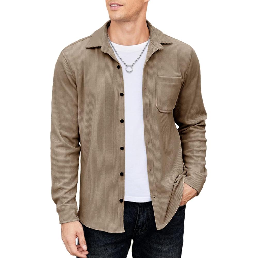 imageCOOFANDY Mens Corduroy Shirt Casual Shacket Long Sleeve Button Down Lightweight JacketBrown