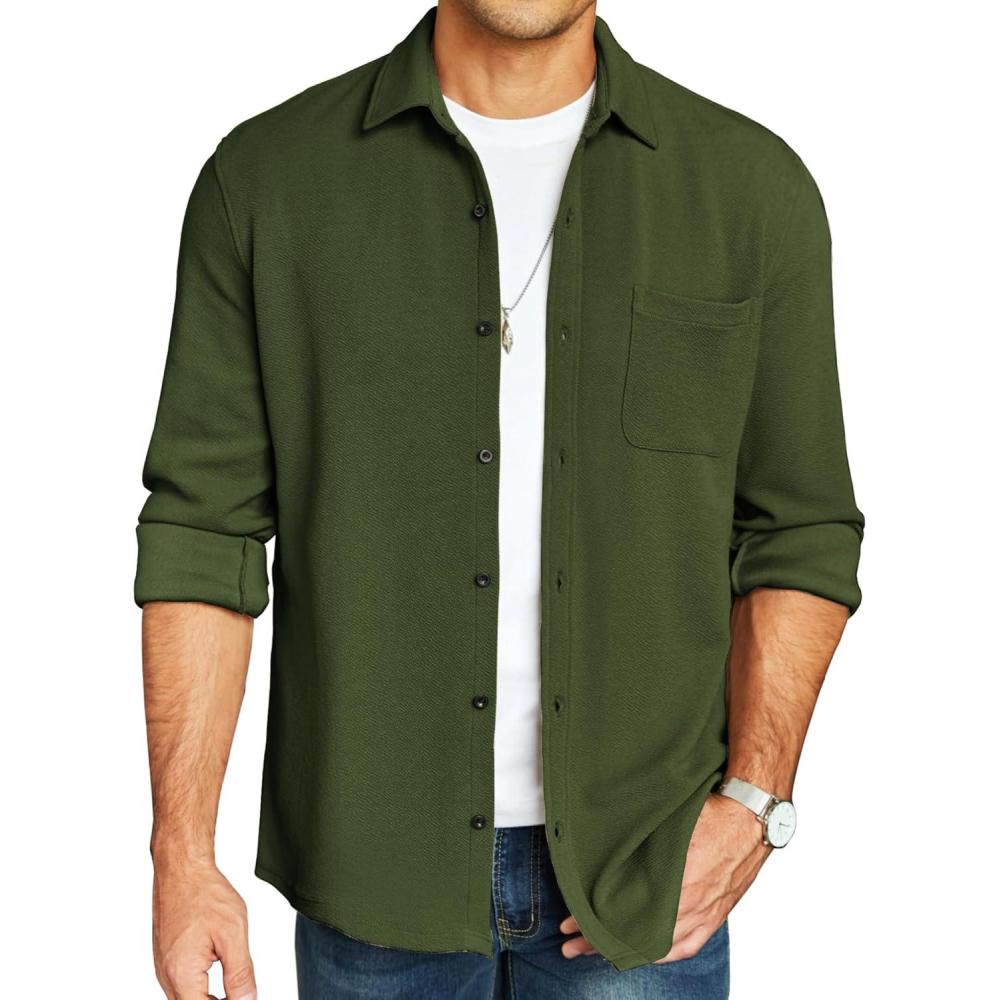 imageCOOFANDY Mens Corduroy Shirt Casual Shacket Long Sleeve Button Down Lightweight JacketDark Green