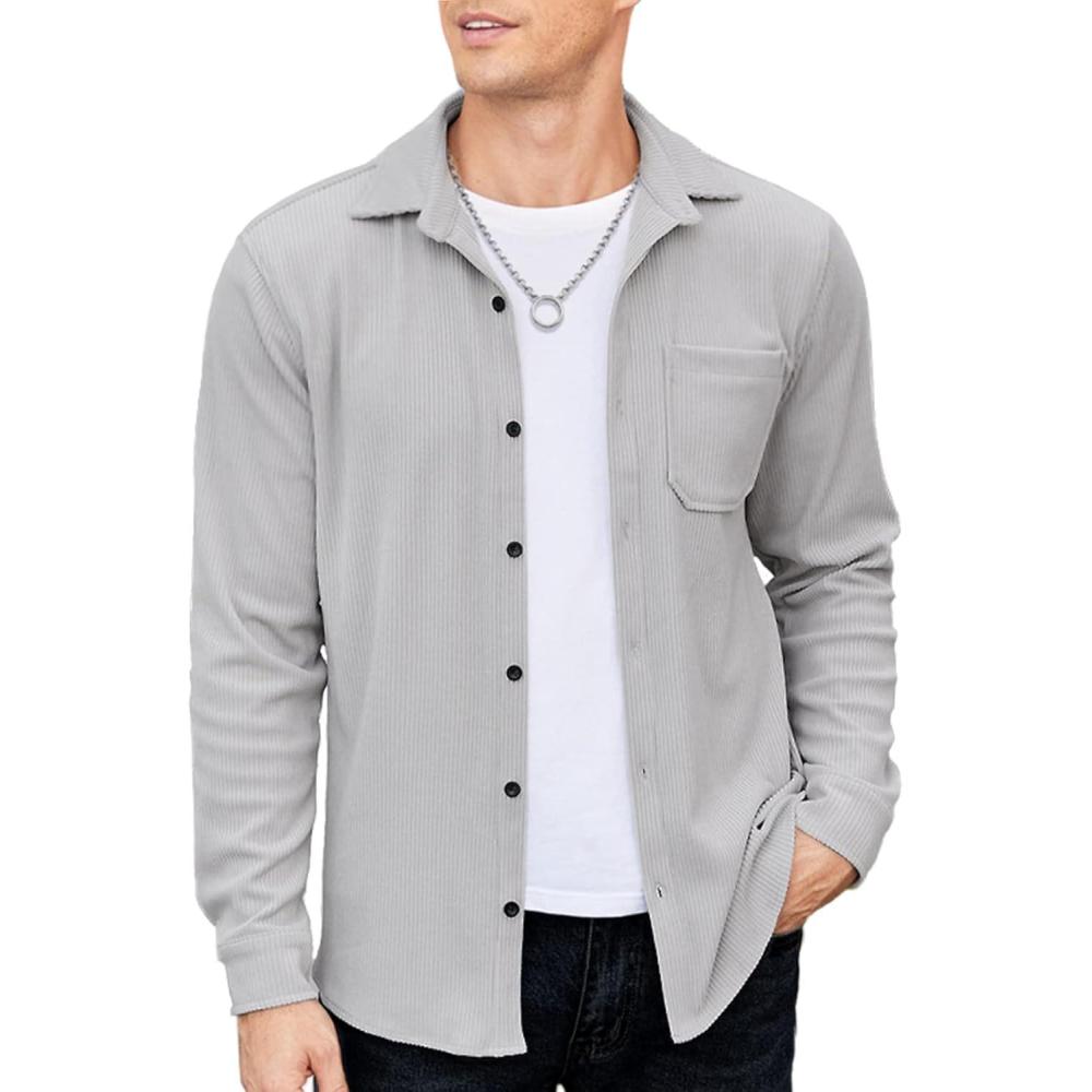 imageCOOFANDY Mens Corduroy Shirt Casual Shacket Long Sleeve Button Down Lightweight JacketGrey