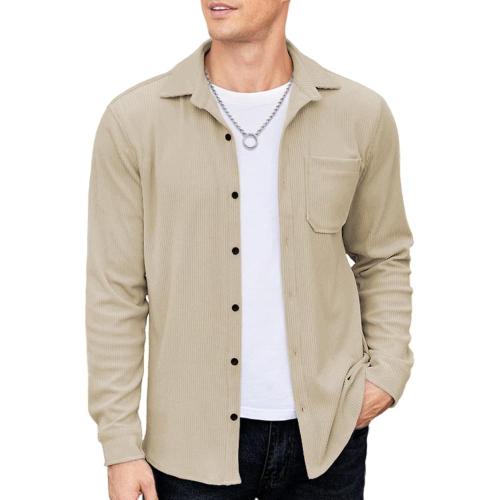 imageCOOFANDY Mens Corduroy Shirt Casual Shacket Long Sleeve Button Down Lightweight JacketLight Brown