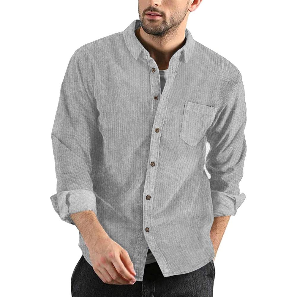 imageCOOFANDY Mens Corduroy Shirt Casual Shacket Long Sleeve Button Down Lightweight JacketLight Grey