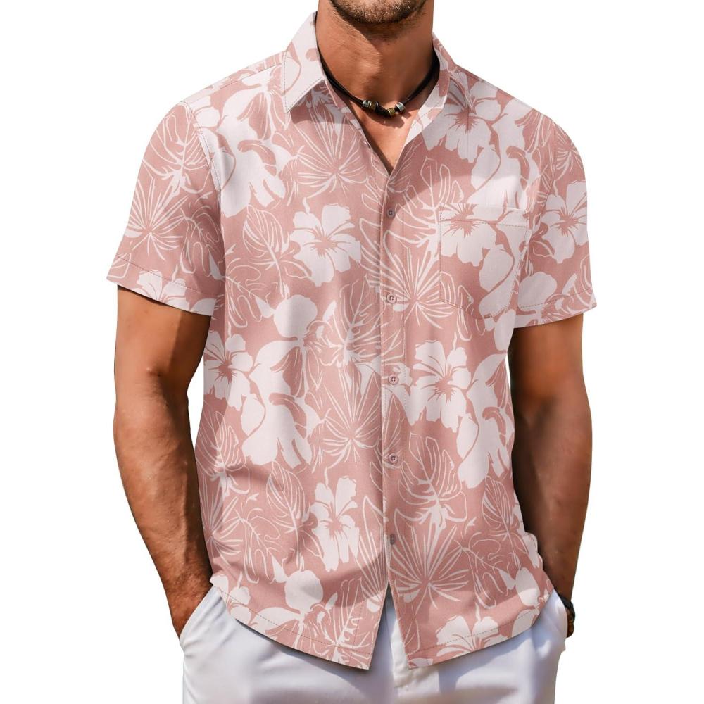 imageCOOFANDY Mens Hawaiian Shirt Short Sleeve Button Down Shirt Tropical Summer Beach ShirtFlowerhibiscus