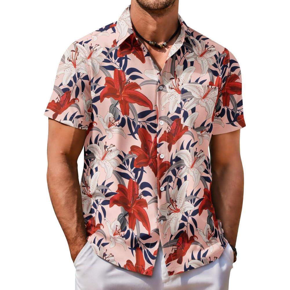 imageCOOFANDY Mens Hawaiian Shirt Short Sleeve Button Down Shirt Tropical Summer Beach ShirtFlowerlily