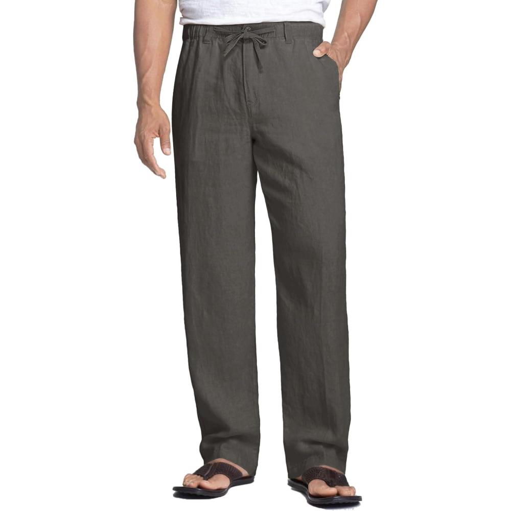 imageCOOFANDY Mens Linen Pants Casual Beach Summer Pant Elastic Waist Drawstring Lightweight TrousersDark Grey