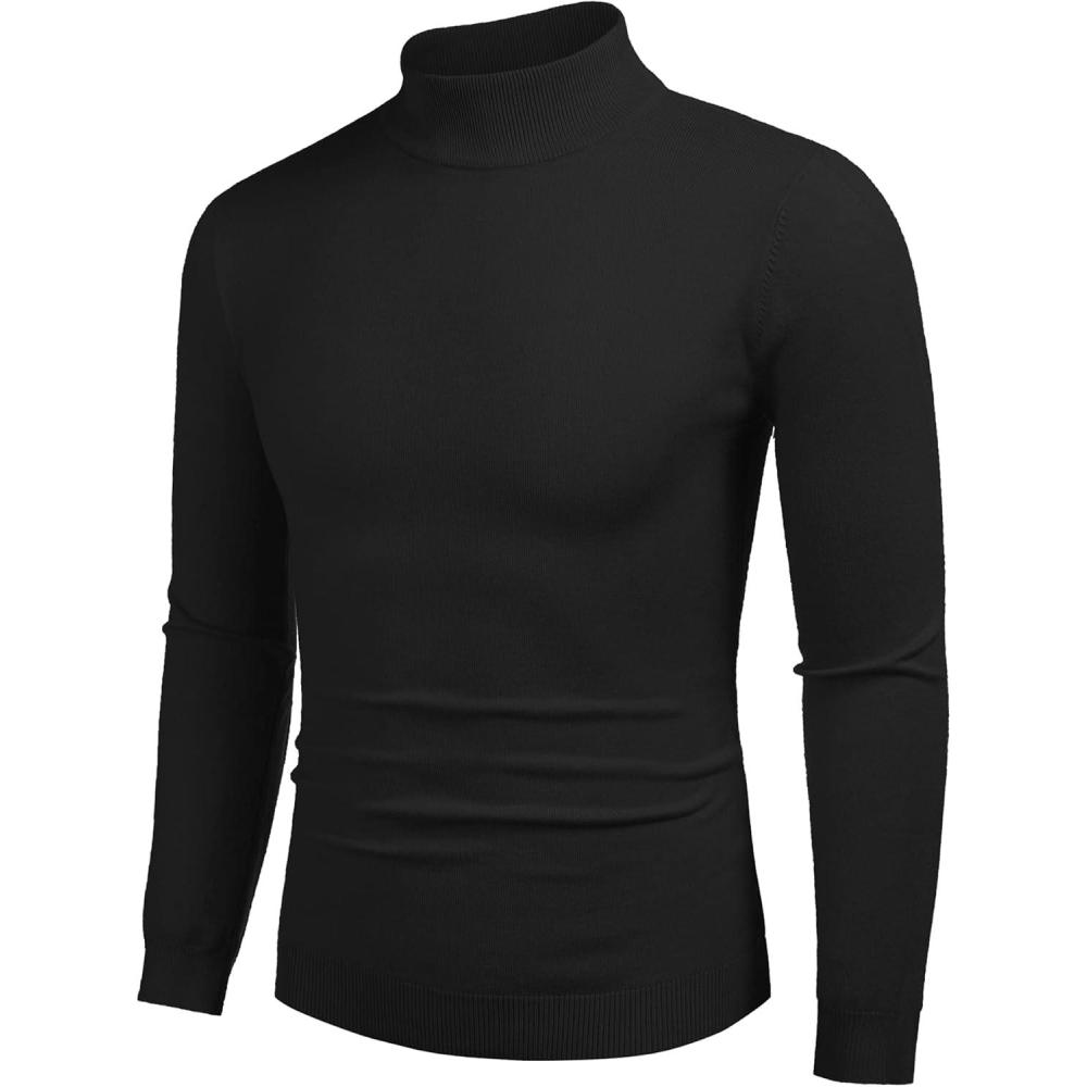 imageCOOFANDY Mens Mock Turtleneck Slim Fit Pullover Sweater Casual Basic Knitted Thermal Sweaters01black