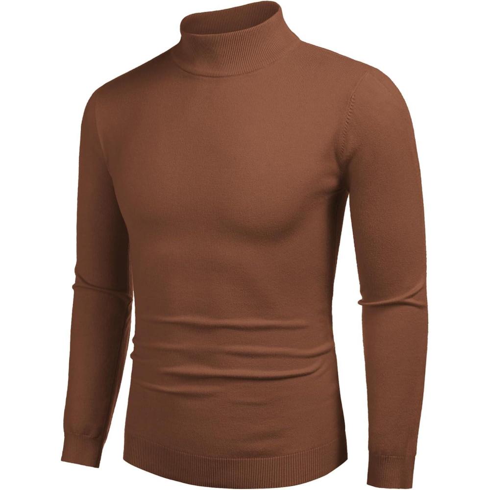 imageCOOFANDY Mens Mock Turtleneck Slim Fit Pullover Sweater Casual Basic Knitted Thermal SweatersBrown1