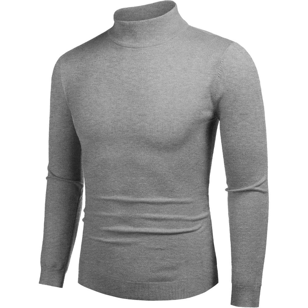 imageCOOFANDY Mens Mock Turtleneck Slim Fit Pullover Sweater Casual Basic Knitted Thermal SweatersGrey
