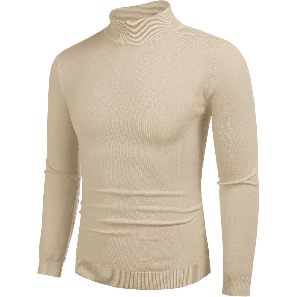 imageCOOFANDY Mens Mock Turtleneck Slim Fit Pullover Sweater Casual Basic Knitted Thermal SweatersLight Apricot