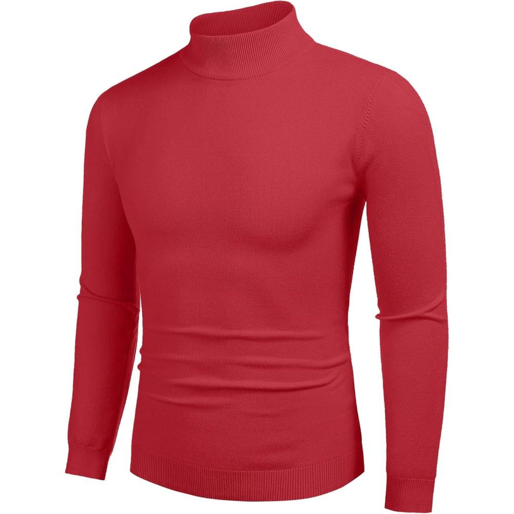 imageCOOFANDY Mens Mock Turtleneck Slim Fit Pullover Sweater Casual Basic Knitted Thermal SweatersRed