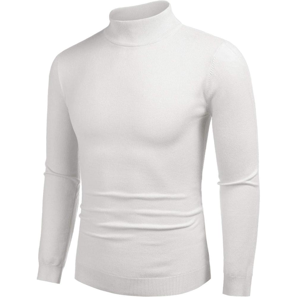 imageCOOFANDY Mens Mock Turtleneck Slim Fit Pullover Sweater Casual Basic Knitted Thermal SweatersWhite