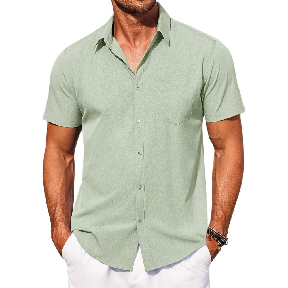 imageCOOFANDY Mens Short Sleeve Button Down Shirt Casual Summer Beach Shirts Vacation Wedding Shirt with PocketMint Green