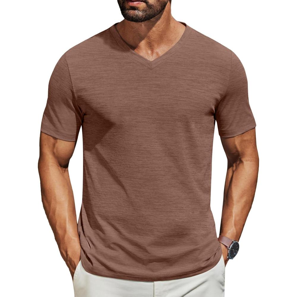 imageCOOFANDY Mens T Shirts Short Sleeve Classic V Neck TShirt Casual Summer Basic Tee ShirtBrown