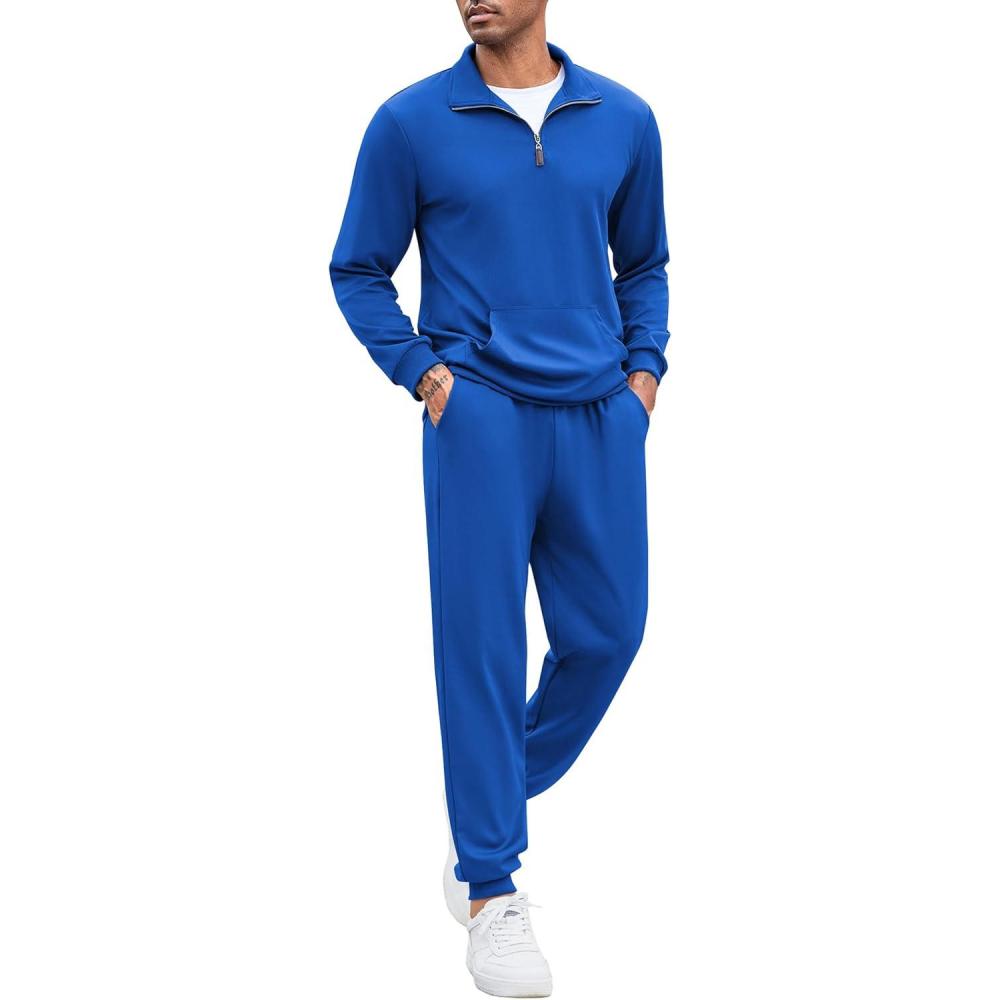 imageCOOFANDY Mens Tracksuit 2 Piece Quarter Zip Sweatsuit Sets Casual Athletic Running Jogging Suits