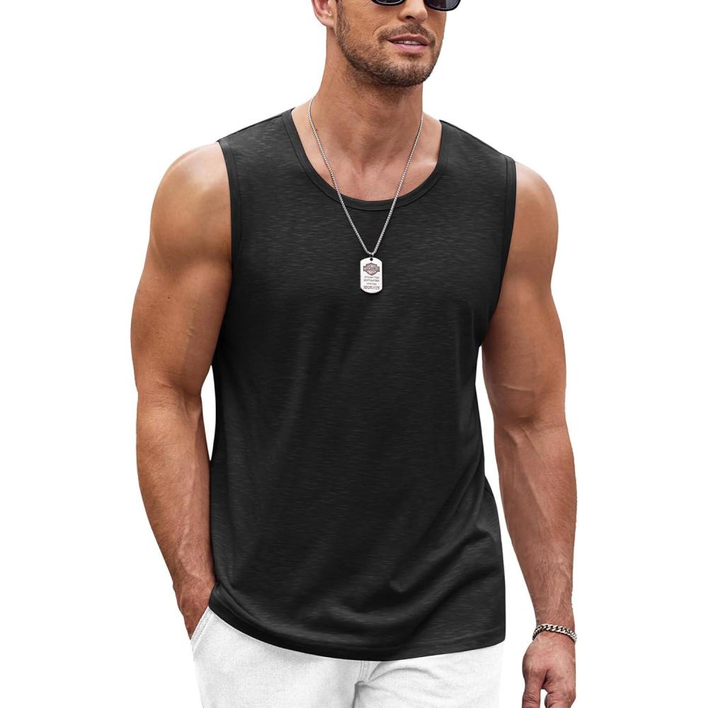 imageCOOFANDY Mens Workout Tank Top 2 Pack Casual Soft Sleeveless Gym Muscle Shirts Bodybuilding TeeBlack