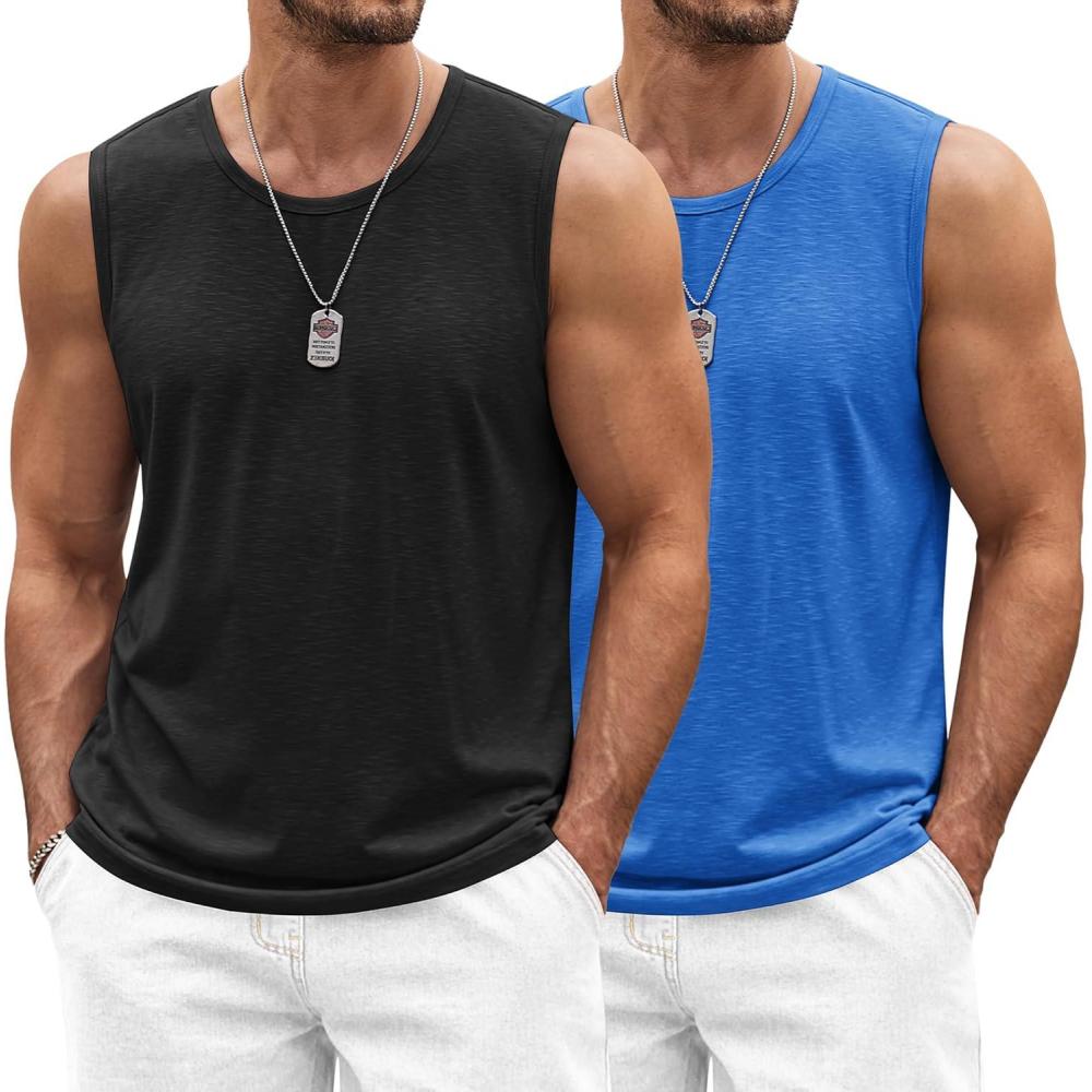 imageCOOFANDY Mens Workout Tank Top 2 Pack Casual Soft Sleeveless Gym Muscle Shirts Bodybuilding TeeBlackblue