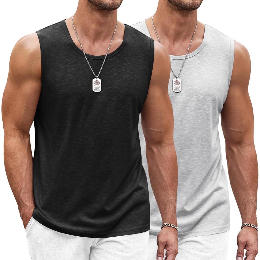 imageCOOFANDY Mens Workout Tank Top 2 Pack Casual Soft Sleeveless Gym Muscle Shirts Bodybuilding TeeBlacklight Grey