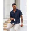 COOFANDY Button Down Shirt for Men Short Sleeve Casual Shirt Summer Beach Vacation Shirt with Pocket(Dark Blue)