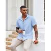 COOFANDY Button Down Shirt for Men Short Sleeve Casual Shirt Summer Beach Vacation Shirt with Pocket(Light Blue)