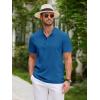 COOFANDY Men Casual Henley Tee Shirt Short Sleeve Band Collar Summer Beach Textured T-Shirt(Dark Blue)