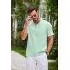 COOFANDY Men Casual Henley Tee Shirt Short Sleeve Band Collar Summer Beach Textured T-Shirt(Ice Green)