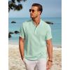 COOFANDY Men Casual Henley Tee Shirt Short Sleeve Band Collar Summer Beach Textured T-Shirt(Ice Green)