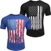 COOFANDY Men Muscle Workout T Shirt Gym Bodybuilding Active Short Sleeve Tee Top Black(Two Pack- Black American Flag/Blue American Flag)