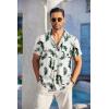 COOFANDY Men’s Casual Button Down Shirts Short Sleeve Textured Summer Beach Shirt with Pocket(White-green Pink Leaves)