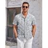 COOFANDY Mens Casual Cotton Linen Shirt Short Sleeve Button Up Shirts Summer Beach Top(Gray Blue – Plam Leaf)