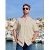 COOFANDY Mens Casual Cotton Linen Shirt Short Sleeve Button Up Shirts Summer Beach Top(Khaki)