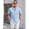 COOFANDY Mens Casual Cotton Linen Shirt Short Sleeve Button Up Shirts Summer Beach Top(Light Blue)