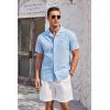 COOFANDY Mens Casual Cotton Linen Shirt Short Sleeve Button Up Shirts Summer Beach Top(Light Blue)