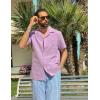 COOFANDY Mens Casual Cotton Linen Shirt Short Sleeve Button Up Shirts Summer Beach Top(Light Purple)