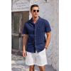 COOFANDY Mens Casual Cotton Linen Shirt Short Sleeve Button Up Shirts Summer Beach Top(Navy Blue)