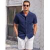 COOFANDY Mens Casual Cotton Linen Shirt Short Sleeve Button Up Shirts Summer Beach Top(Navy Blue)