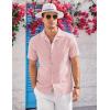 COOFANDY Mens Casual Cotton Linen Shirt Short Sleeve Button Up Shirts Summer Beach Top(Pink)