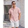 COOFANDY Mens Casual Cotton Linen Shirt Short Sleeve Button Up Shirts Summer Beach Top(Pink)
