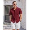 COOFANDY Mens Casual Cotton Linen Shirt Short Sleeve Button Up Shirts Summer Beach Top(Wine Red)