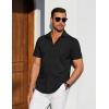 COOFANDY Mens Casual Short Sleeve Shirts Button Down Summer Beach Shirt Lightweight Textured Tops with Pocket(Black)