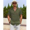 COOFANDY Men’s Cotton Linen Shirts Short Sleeve Casual Shirts Summer Button Down Shirt Linen Beach Vacation Shirt(Army Green)